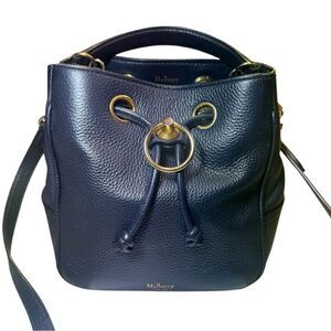 Mulberry Navy Blue Pebbled Leather Small 2way Hempstead Bucket Bag Auth Ex+